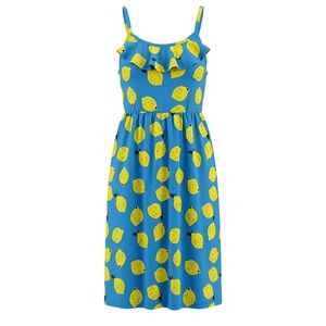Girls Sundress Blue With Yellow Lemon Print Size Large 10-12 Preowned